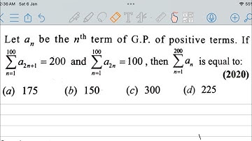 Let an be the nth term of G.P. of positive terms.If Σ a2n+1=200 and Σ a2n=100 ,then Σ an is equal to