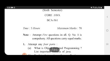 Core Java Previous year question paper of B.C.A class || 6th semester