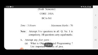 Core Java Previous year question paper of B.C.A class || 6th semester
