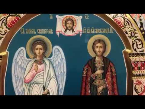Рукописная икона Ангел-Хранитель и Александр Невский