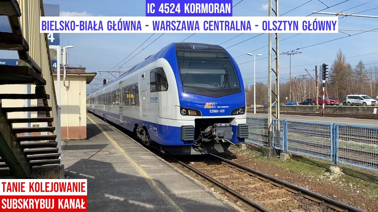 Pociąg IC 4524 KORMORAN Bielsko-Biała Główna - Olsztyn Główny relaksujący film Tanie Kolejowanie
