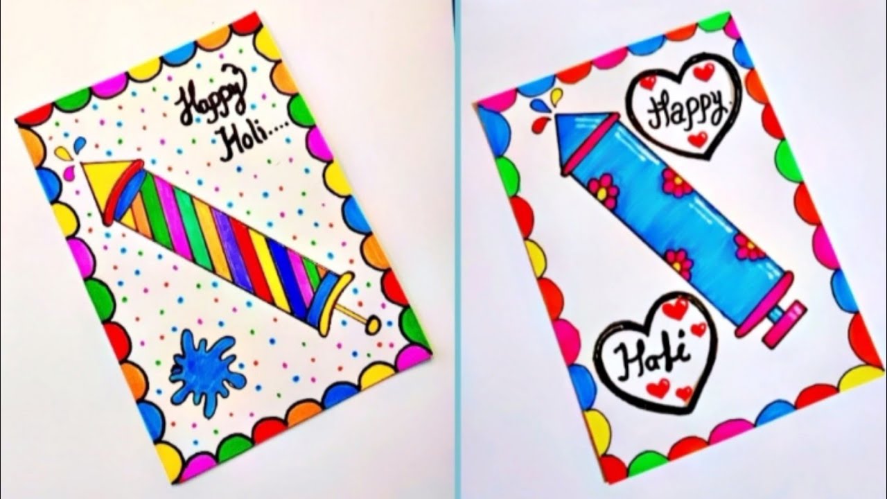 Cute 😍 white paper Handmade Happy holi greeting card making idea 2025 / DIY Holi craft
