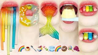 asmr EMOJI FOOD 🌈🍮🥄🧜‍♀️🍡🌈🍩🍭🍇 JELLY PUDDING MUKBANG 이모지 먹방 젤리 푸딩 eating sounds