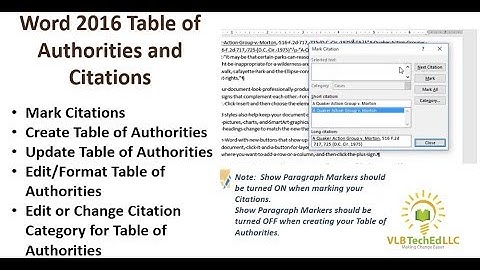 Word 2016 Table of Authorities and Citations