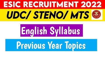Esic UDC / Stenographer / Mts English Syllabus || Previous Year Asked Topics