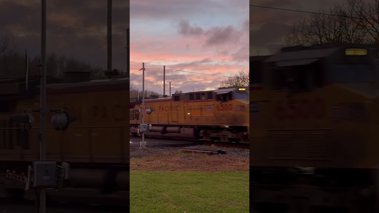 NS 264 passing Wellsburg NY with a beautiful sunset in the sky 