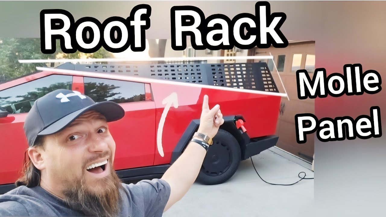 Cybertruck Full roof rack system made of Molle panel.  [It's level now!]