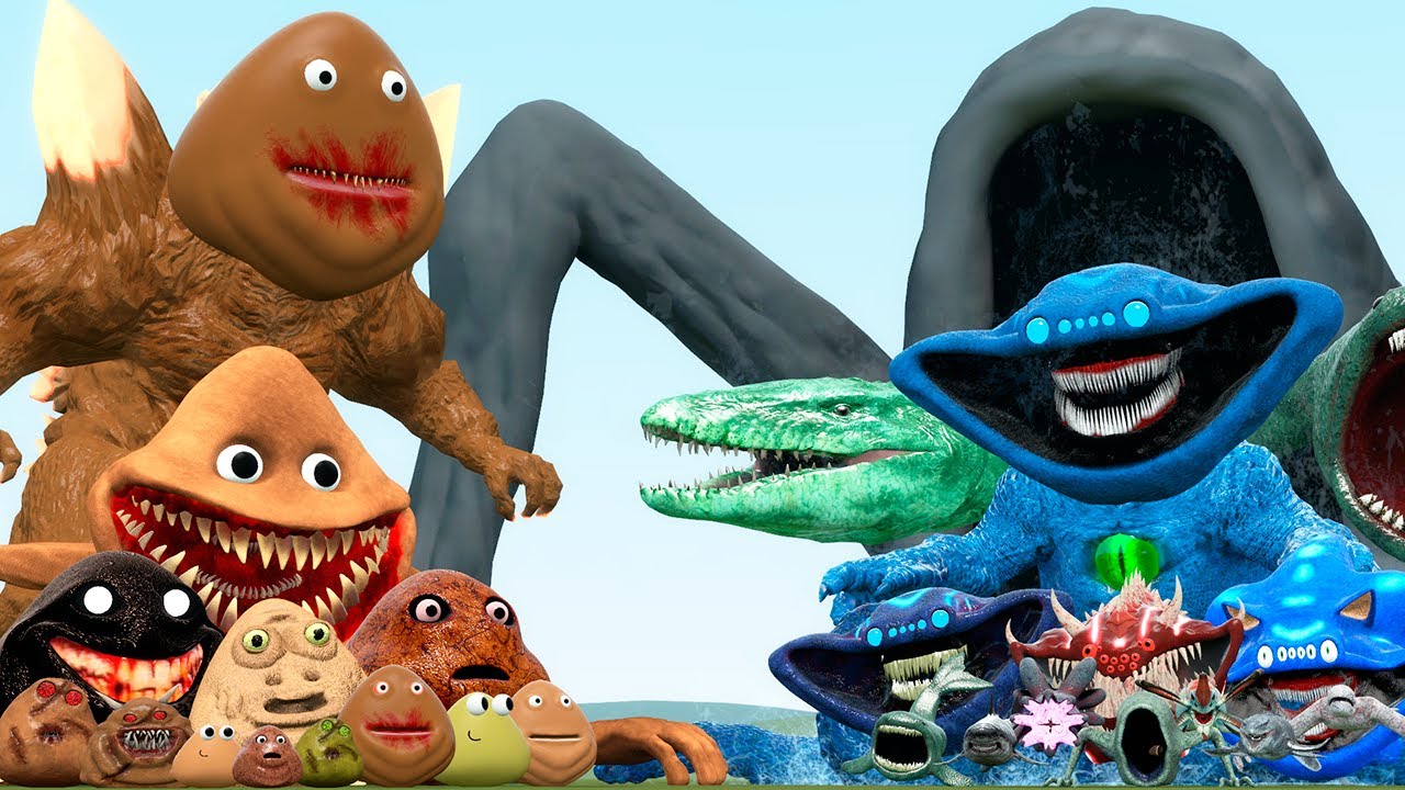 ALL GODZILLA POU BOU FAMILY VS SEA EATER AND SEA ULTIMATE TITAN (Garry's Mod)