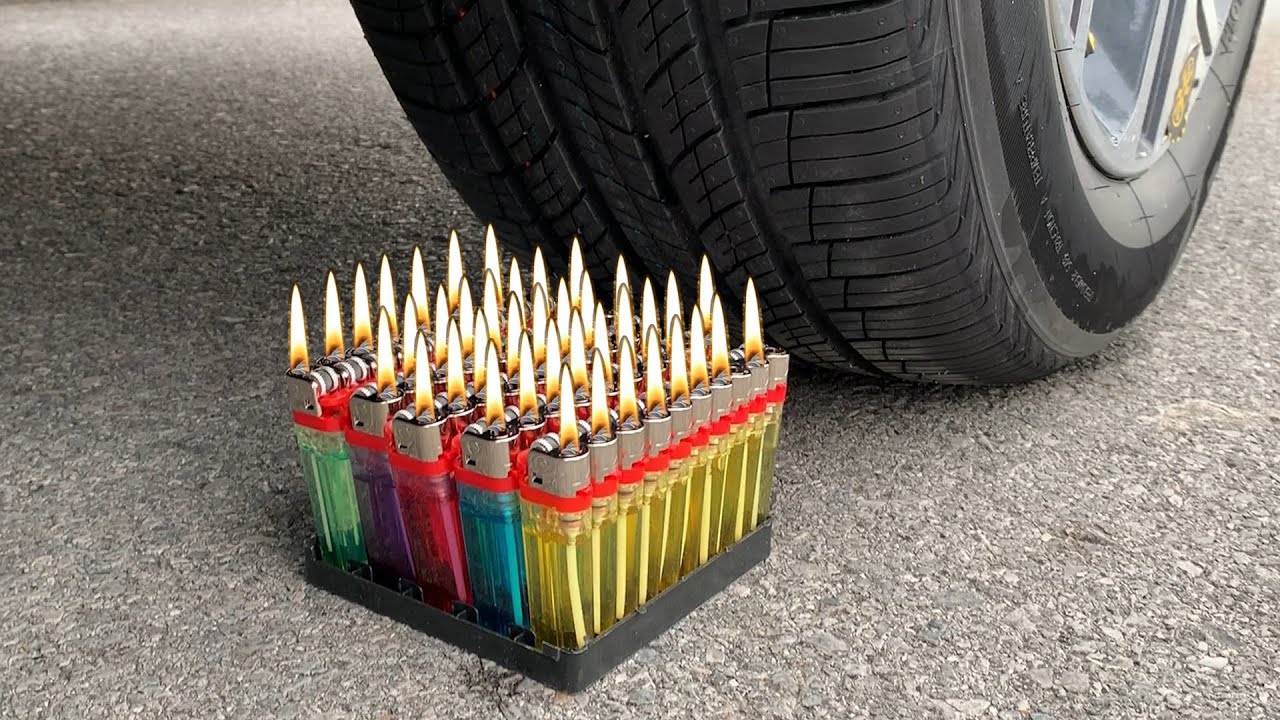 Experiment Car vs Lighters | Crushing crunchy & soft things by Car