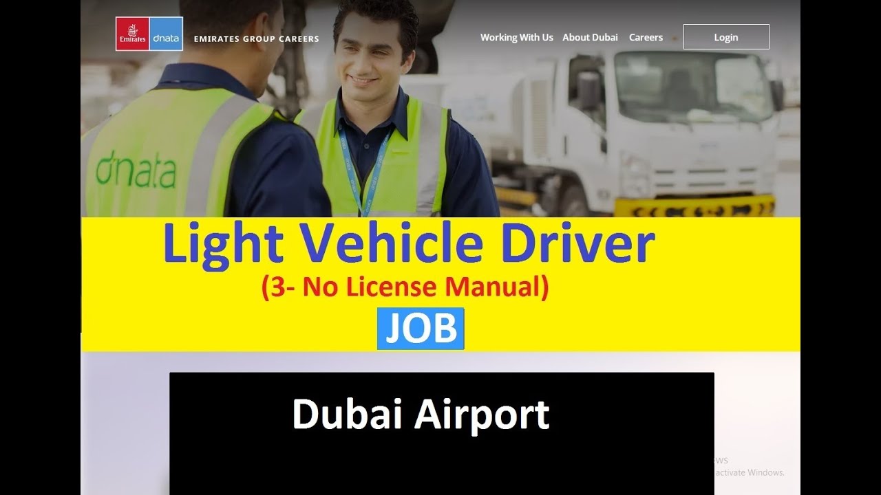 Dubai Airport Job - LIGHT VEHICLE DRIVER -3 No  (Equipment Operator - 3)