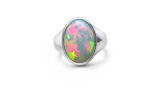 Men's Sterling Silver Ethiopian Opal Ring - Red &amp; Aqua - 6.3 Carats - 18 Grams - 9076 | FlashOpal
