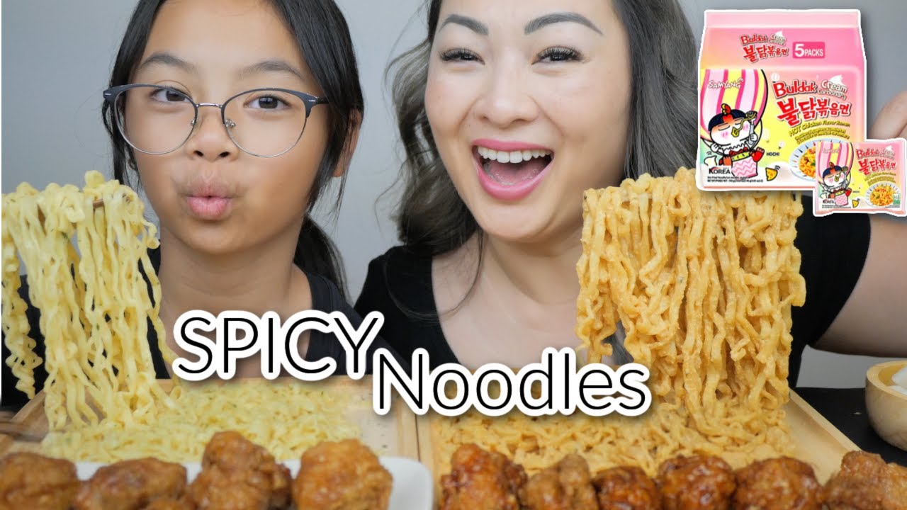 SPICY Samyang Carbonara Noodles with Korean Fried Chicken | Swiss&Emma