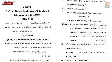 BCA 5TH SEM INTRODUCTION TO DBMS DEC 2023 | CCSU
