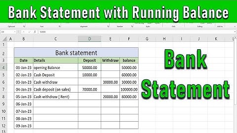 how to create bank statement with the running balance in MS excel | bank statement