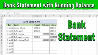 how to create bank statement with the running balance in MS excel | bank statement