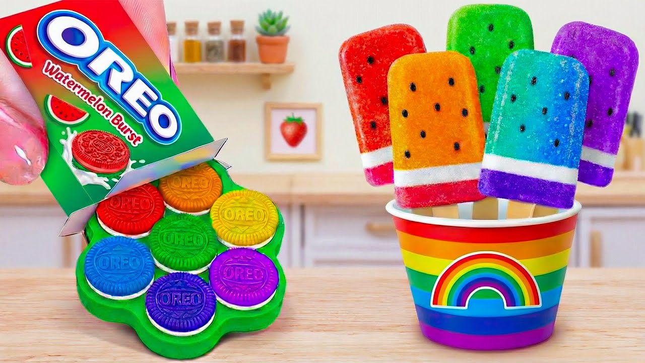 🌈 Rainbow Oreo Cake vs Watermelon Ice Cream 🍉 🍰 Most Epic Miniature Dessert Battles ASMR