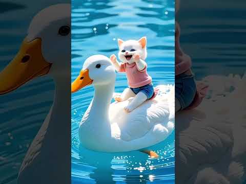 بطة بطوطة الأجمل وقطة كيوت ترقص فوقها  بطة قطة كيوت رقص مرح ضحك