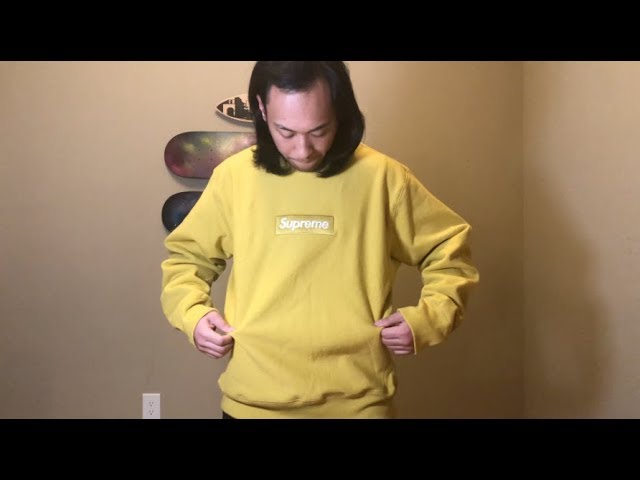 Supreme Box Logo Crewneck 2018 Unboxing and Fit Review! Mustard Colorway!  Closeup HD Resolution!