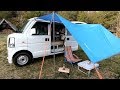 「春の嵐と軽ハコ車中泊キャンプ」RVパーク！ The camp until the tarp came!
