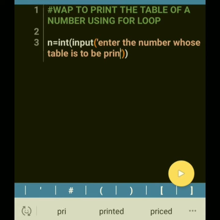 Python program to print the table of a number using for loop youtube