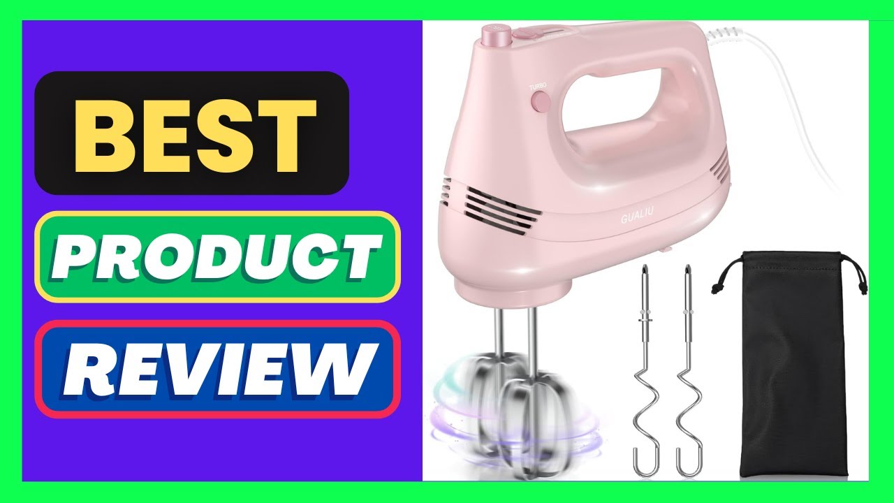 GUALIU Electric Hand Mixer with Stainless Steel Whisk, Dough Hook