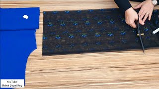 Dantel Tül Detaylı 44 Beden Bluz Kesimi Dikimi Easy Blouse