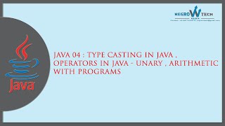 JAVA 04 Type Casting in Java Operators in Java - Unary Arithmetic with Programs