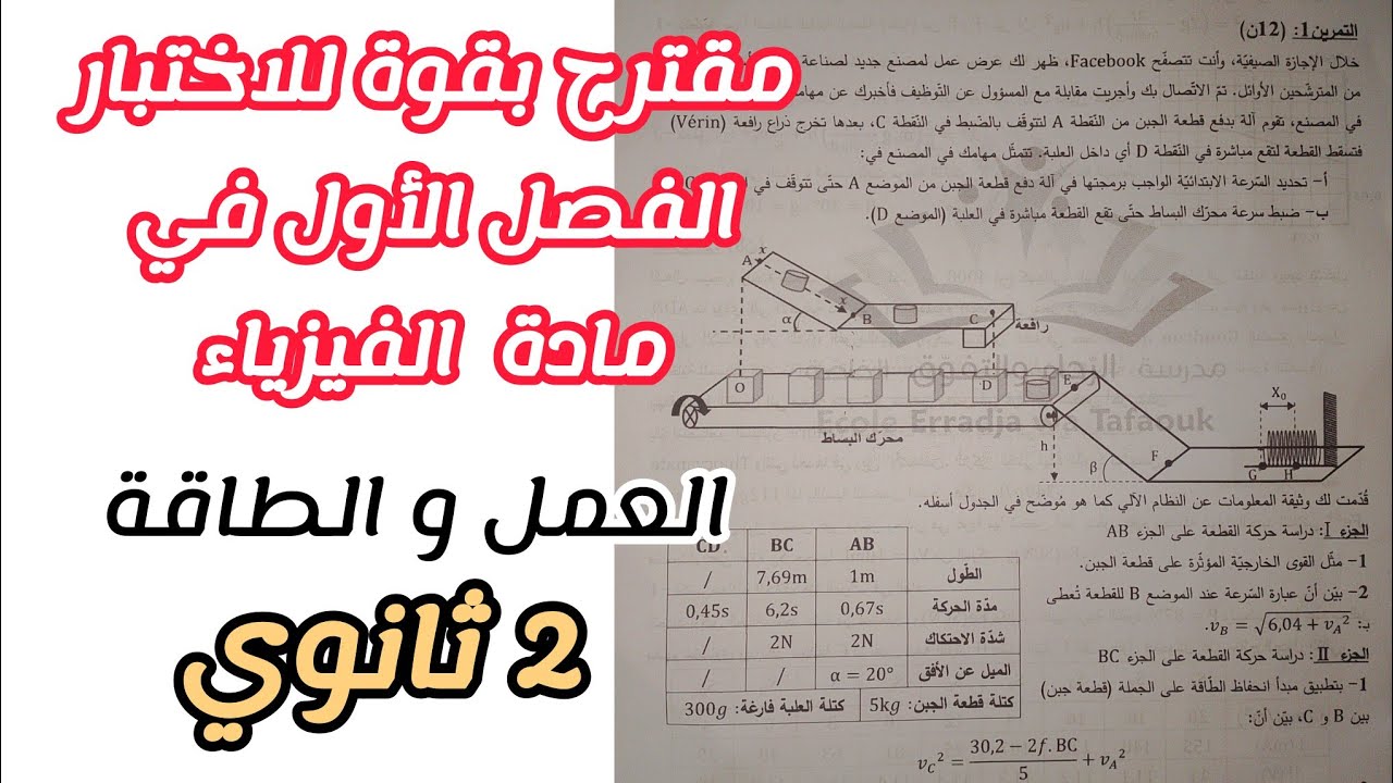 مقترح بقوة للاختبار الفصل الأول في مادة الفيزياء للسنة الثانية ثانوي لجميع الشعب العلمية