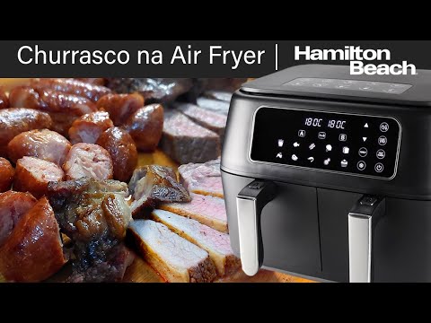 Como Fazer Churrasco de Carne e Linguiça na Fritadeira Dual Air Fryer Hamilton Beach Duplo Cesto 8L