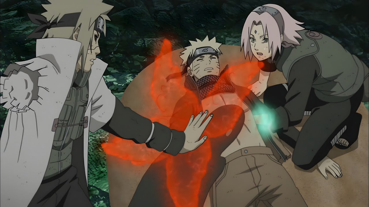 Minato transplanta a Kurama no Naruto para salva-lo | Naruto Dublado