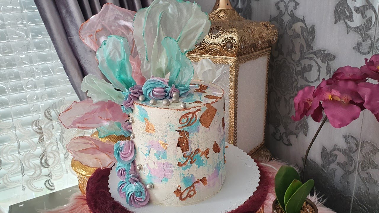 #cake design كيك عيد ميلاد بتقنية ورق الأرز