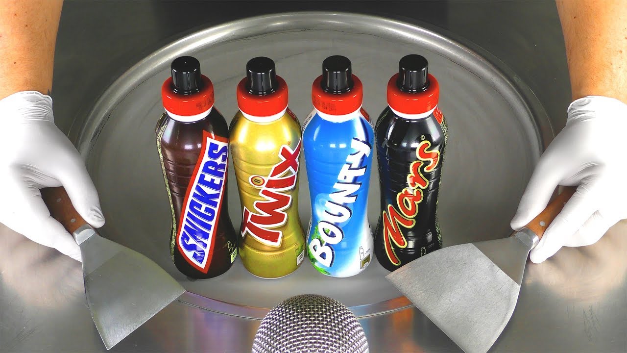 ASMR - Snickers Twix Bounty & Mars Ice Cream Rolls | tapping & scratching ASMR with Chocolate Drinks