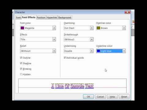 Using the Writer Format Character dialog box 2012
