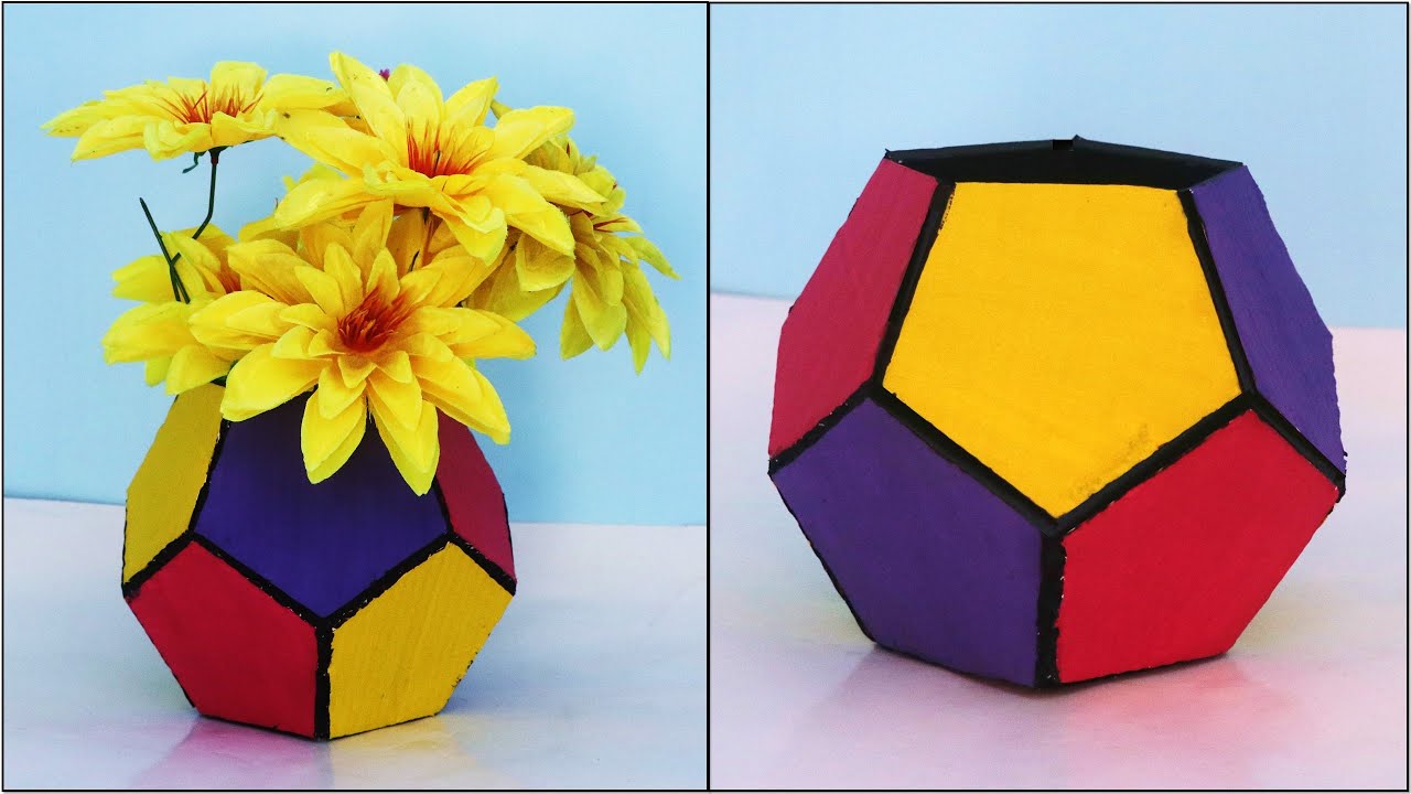 DIY! handmade colourful flower vase art and craft बेकार गत्ता से