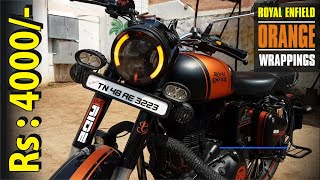 Royal Enfield Orange & Black Wrapping Stickers | Bullet Modification in ERODE | #xtremz