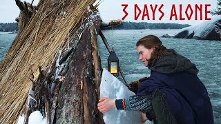 3 Day Camping by the FROZEN SEA❄️Epic Beach Bushcraft Shelter in Winter!