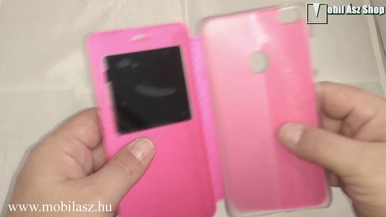 Notesz tok - MAGENTA - oldalra nyíló, ablakos - HUAWEI P8 Lite (2017) (85878)
