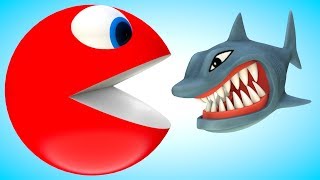 Pacman Meets A Shark & A Lot Of Balloons When He Rolling On Bridge And Eats Lollipops At River