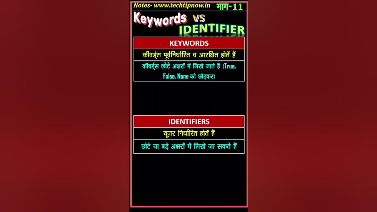 कीवर्ड और आइडेंटिफायर में क्या अंतर है | Difference between Keyword and ...