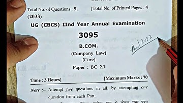 Company Law Bcom 2nd year question paper 2023 Annual Examination || Hpu