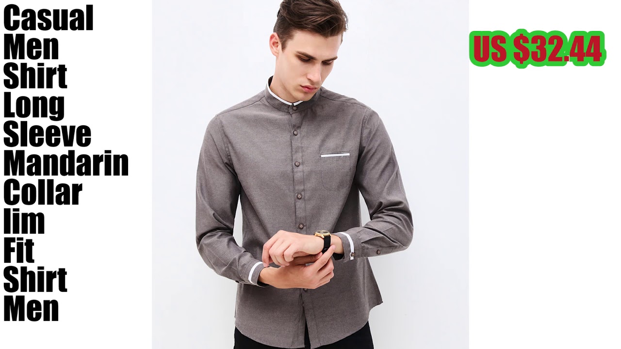 Casual Men Shirt Long Sleeve Mandarin Collar Slim Fit_hofago.com