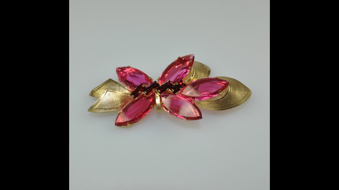 YuMostar: Art Déco Brosche mit Kristall / Glas Steinen