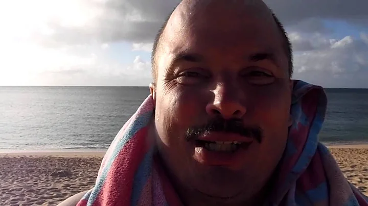 Funny mustache Guy at Sunset beach Oahu Hawaii