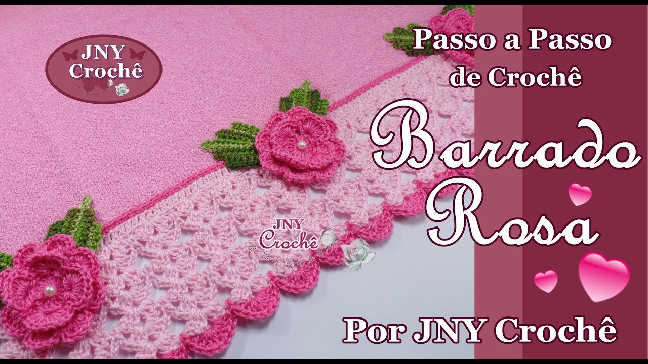 Barrado de Crochê com flor Rosa - JNY Crochê