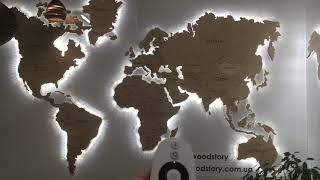 Wooden world map with lightening / Дерев‘яна карта світу з підсвіткою / Карта Мира с подсветкой