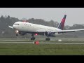 (4K) FIRST ever 767-400 at Groningen airport Eelde! Delta 767 SNOWY and WET landing and take off!