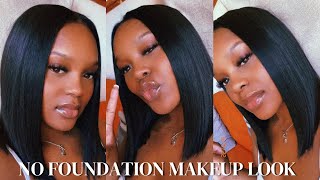 UPDATED NO FOUNDATION | CONCEALER ONLY MAKEUP LOOK | eyelashes + clear gloss | Imecia McCurtis