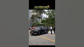 Army waiting for suga Infront of Hybe building 😺 #viral #jk #rm #taeghyung #jin #jimin #jhope