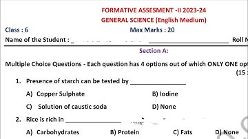 6th class fa1 question paper general science 2023 - 2024 ( model paper )