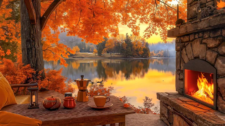 Cozy Cabin in the Autumn Lake 🍁 Peaceful Piano & Fire Sounds for Deep Sleep, Stress Relief | 1 Hours